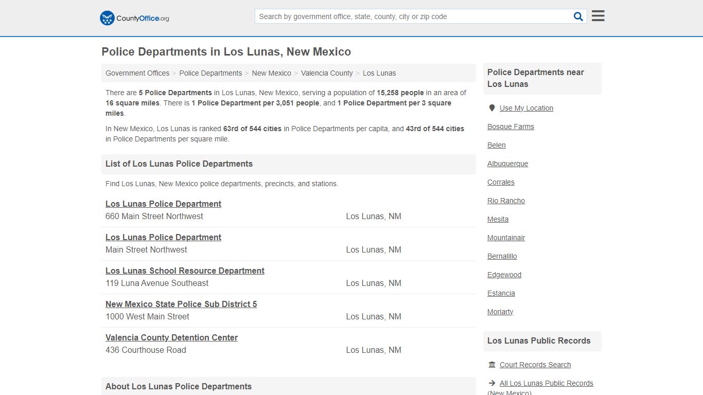 Police Departments - Los Lunas, NM (Arrest Records & Police Logs)