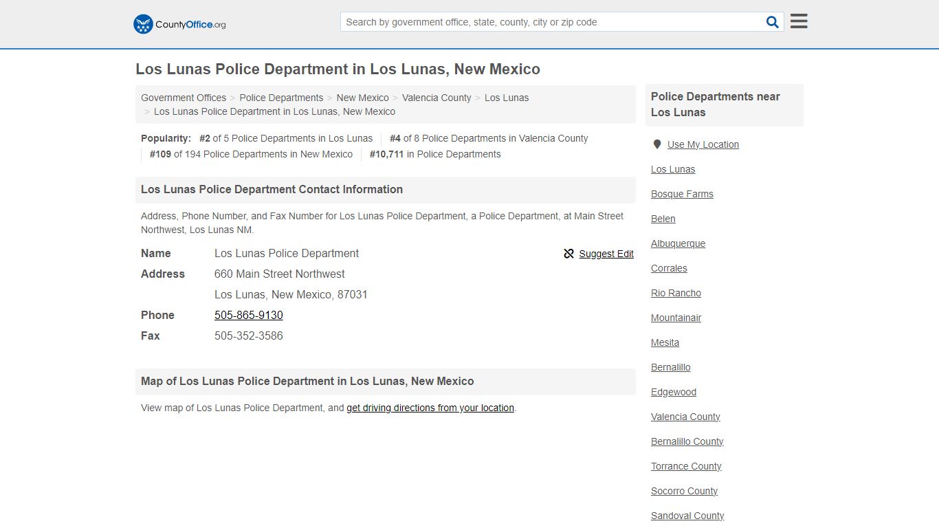 Los Lunas Police Department in Los Lunas, New Mexico - County Office